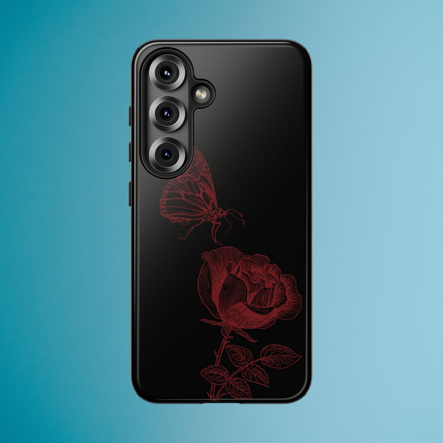 Black Rose and Butterfly Phone Case - Dark Academia Aesthetic Gothic iPhone, Galaxy and Pixel Cover