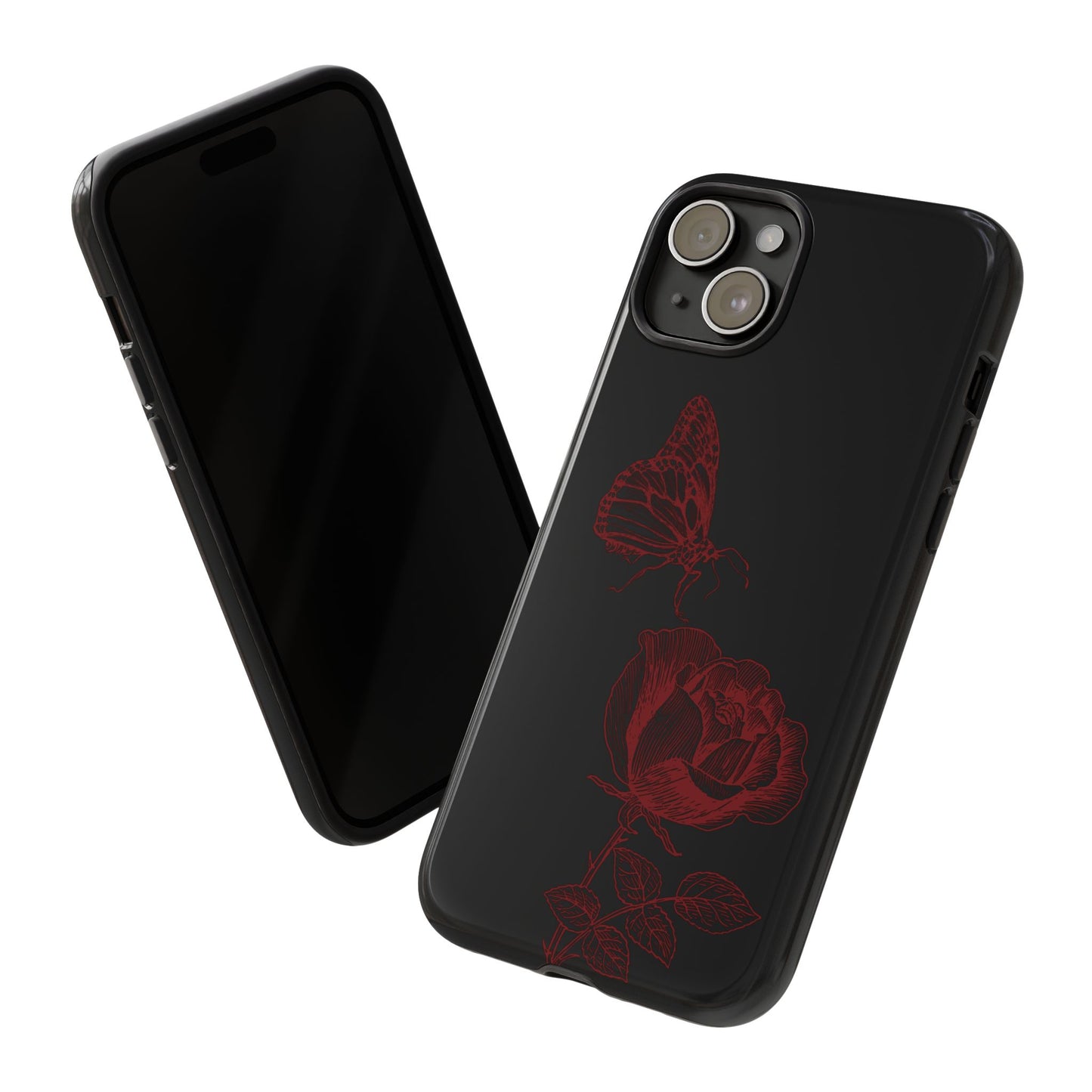 Black Rose and Butterfly Phone Case - Dark Academia Aesthetic Gothic iPhone, Galaxy and Pixel Cover