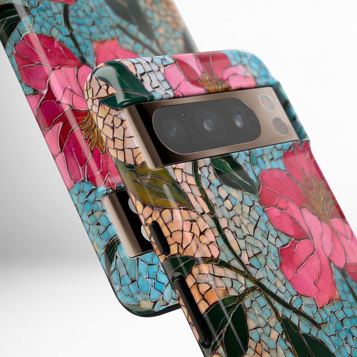 Bright Floral Mosaic Phone Case, iPhone 15 16 17 Pro Air Case, Pixel 9 Pro Cover, Samsung Galaxy 25 Pro Case