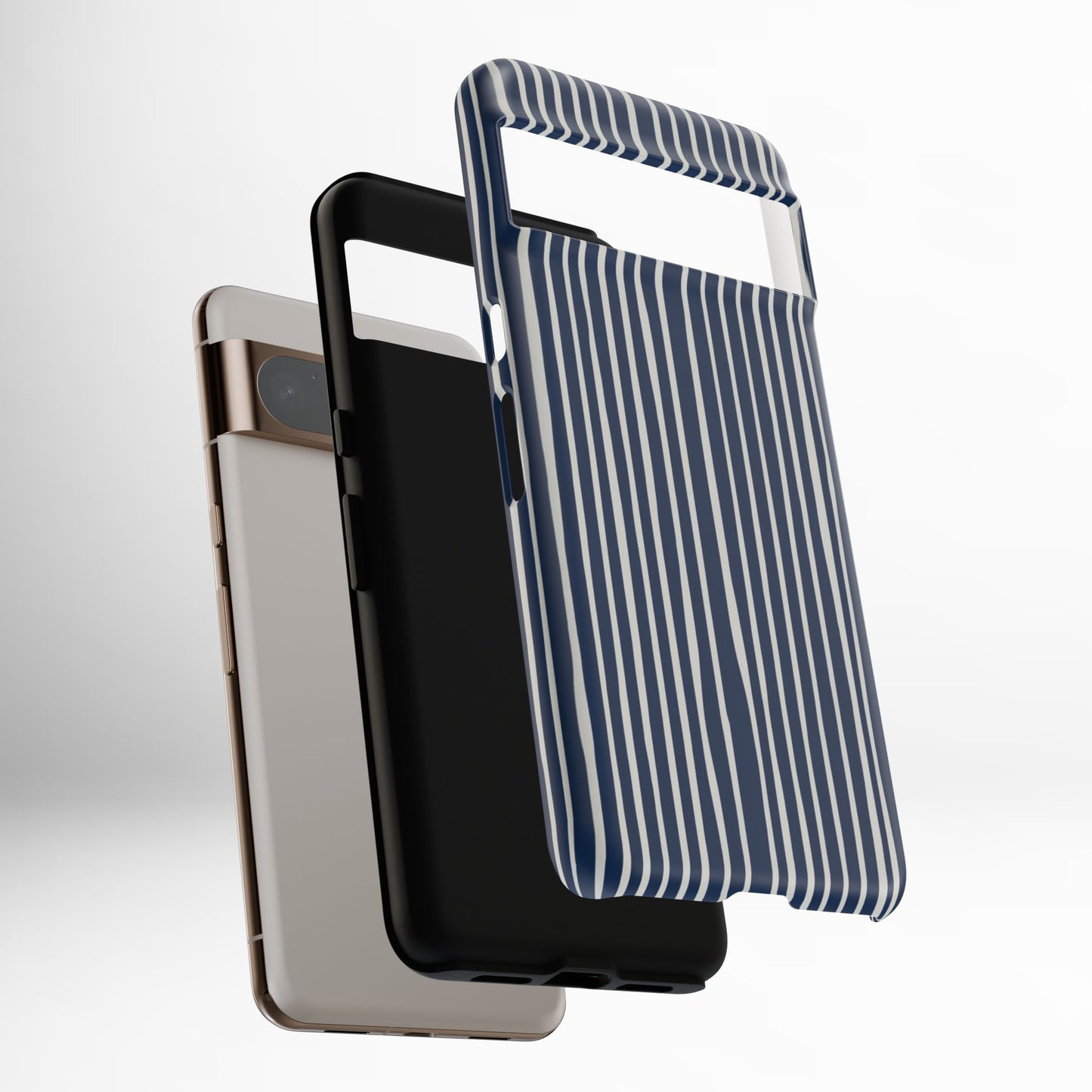 Navy Striped Phone Case | Minimalist Blue and White Stripe Design, Nautical Aesthetic Protective Cover