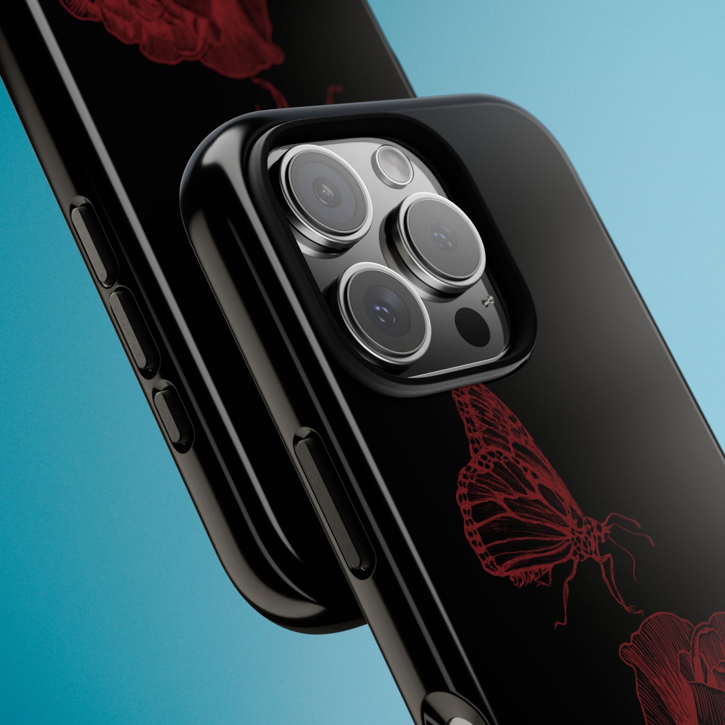 Black Rose and Butterfly Phone Case - Dark Academia Aesthetic Gothic iPhone, Galaxy and Pixel Cover