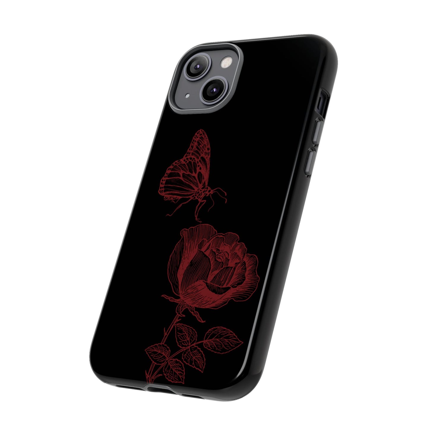 Black Rose and Butterfly Phone Case - Dark Academia Aesthetic Gothic iPhone, Galaxy and Pixel Cover