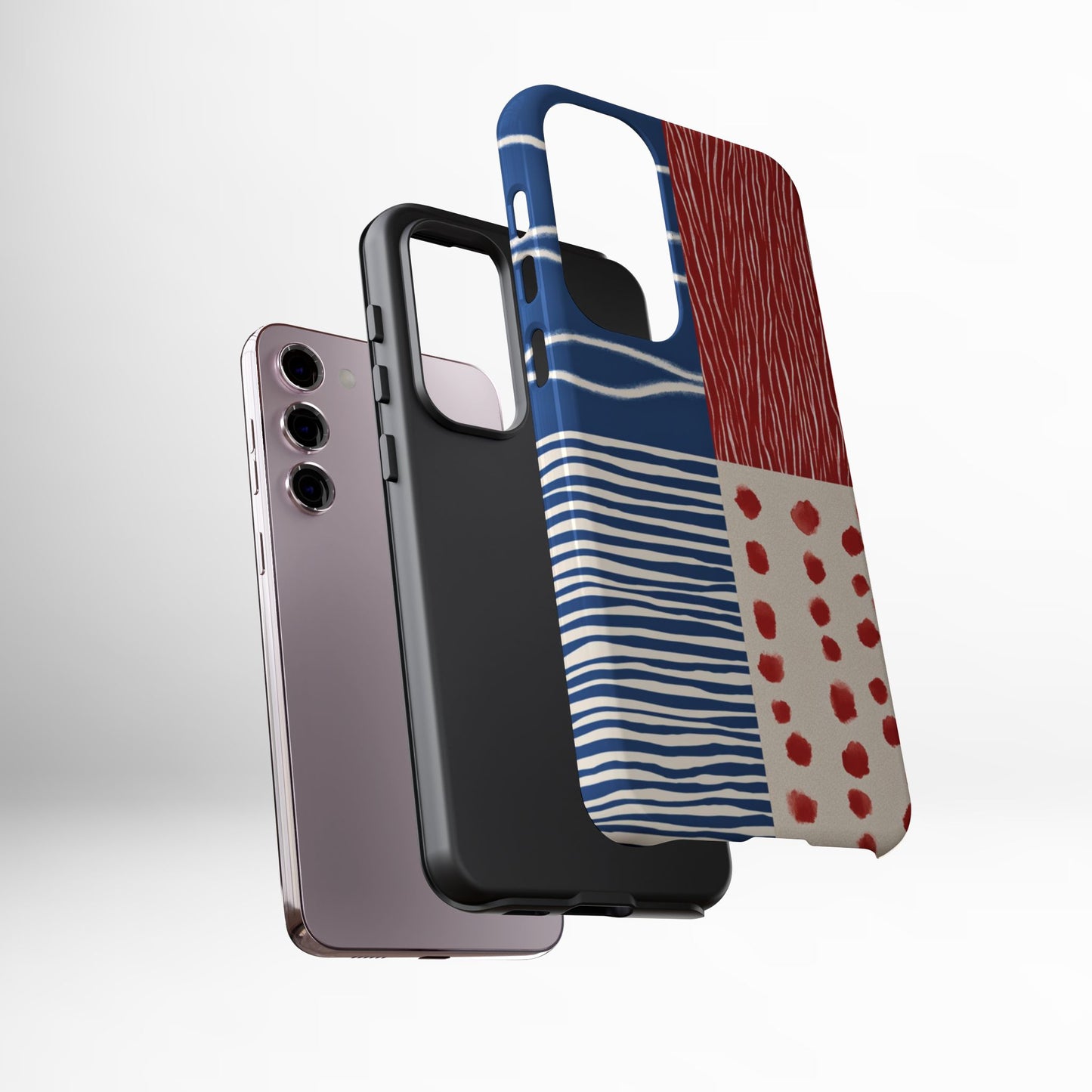 Abstract Geometric Phone Case | Red, Blue & White Pattern Cover for iPhone, Galaxy, Pixel