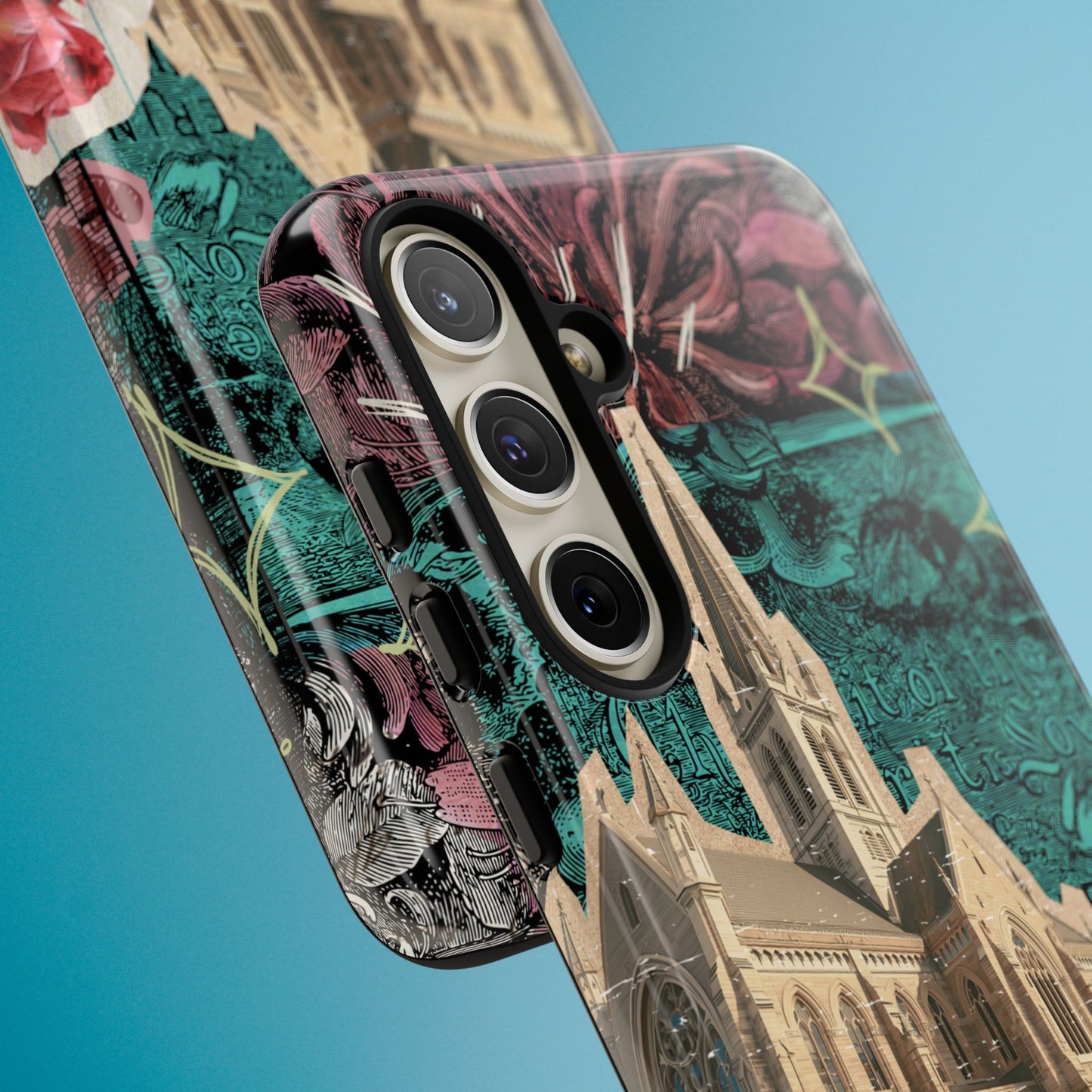 Gothic Cathedral Phone Case, Dark Academia Aesthetic, Fall Floral Art iPhone Samsung Pixel Cover, Scrapbook Vintage Phone Case Design