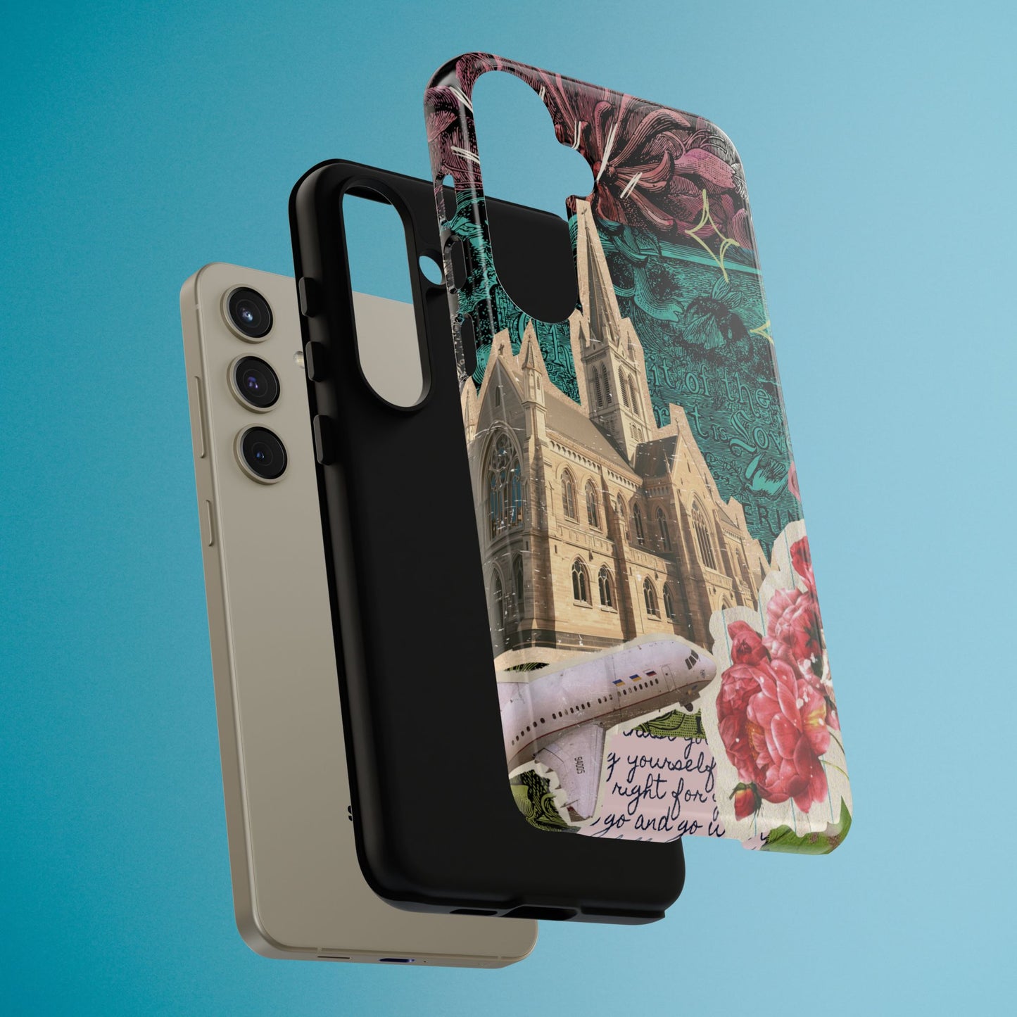 Gothic Cathedral Phone Case, Dark Academia Aesthetic, Fall Floral Art iPhone Samsung Pixel Cover, Scrapbook Vintage Phone Case Design