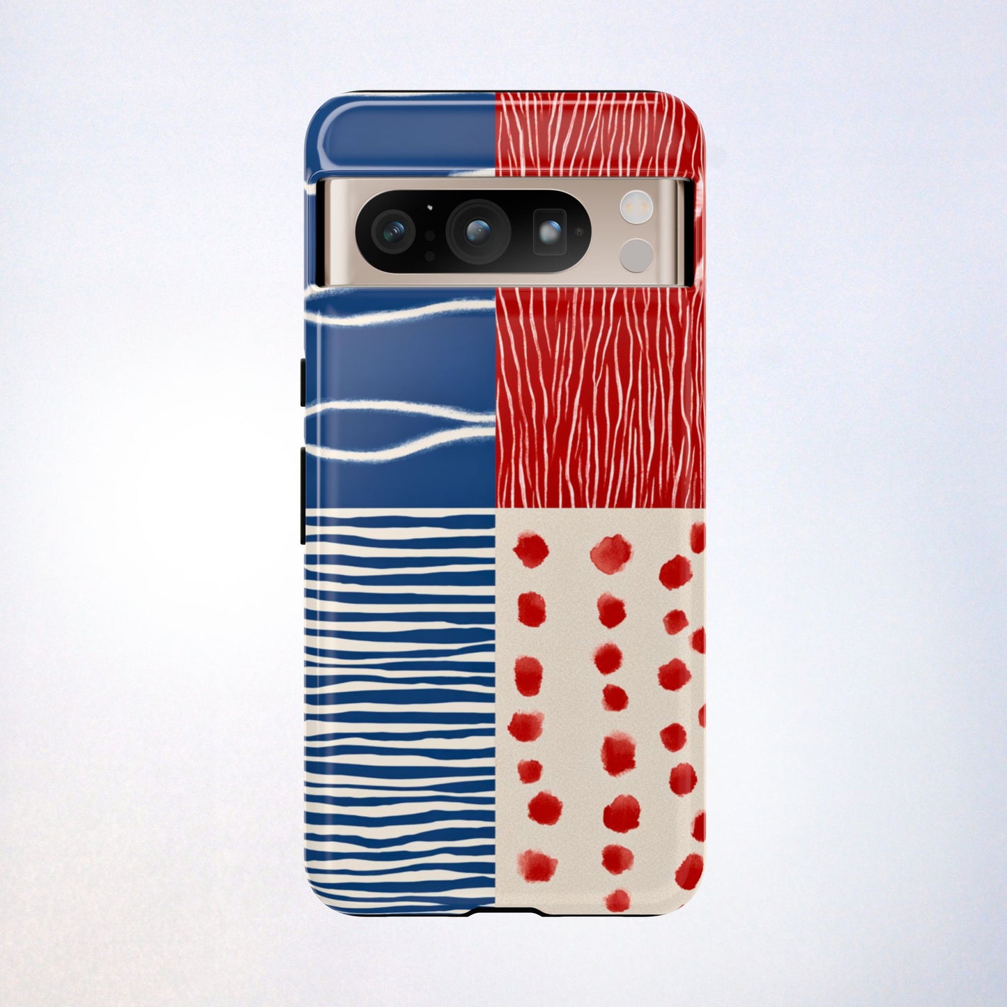 Abstract Geometric Phone Case | Red, Blue & White Pattern Cover for iPhone, Galaxy, Pixel