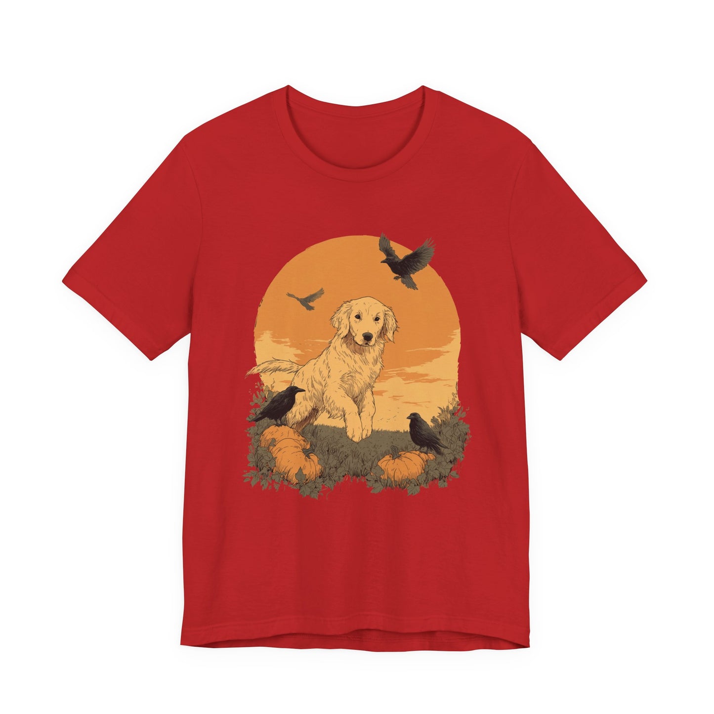 Golden Retriever Fall Shirt - Pumpkin & Crow Dog Tee, Autumn Pet Lover Gift, Halloween Cozy Graphic T-Shirt, Dog Mom Outfit