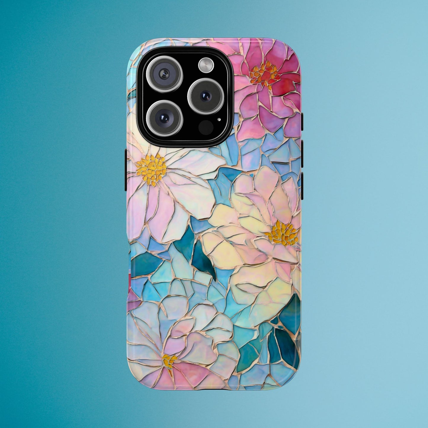 Floral Mosaic Phone Case, Colorful Flower Art Cover, Protective iPhone Samsung Pixel Case, New Phone Accessory, Gift for Friend