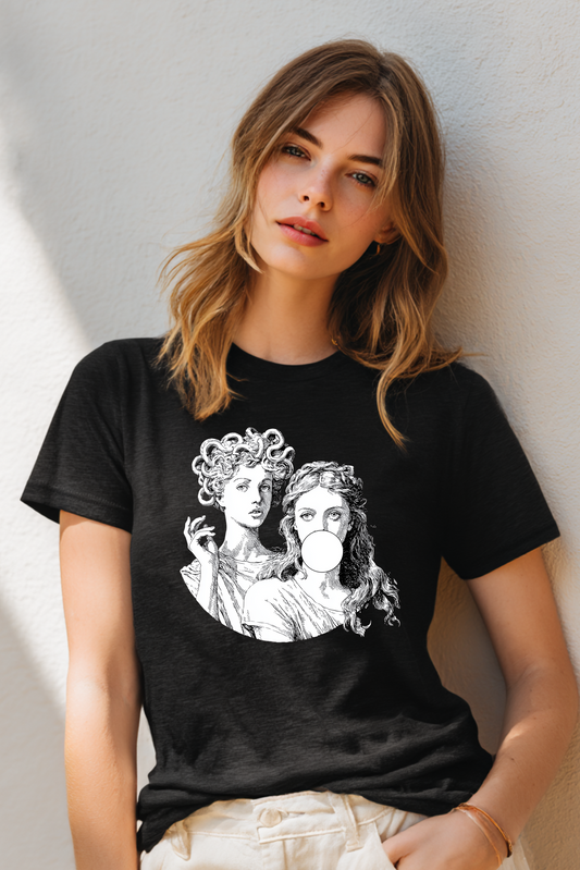 Medusa and Athena T-Shirt – Greek Mythology Graphic Tee, Goddess of Wisdom & Medusa Design, Unisex Streetwear Shirt