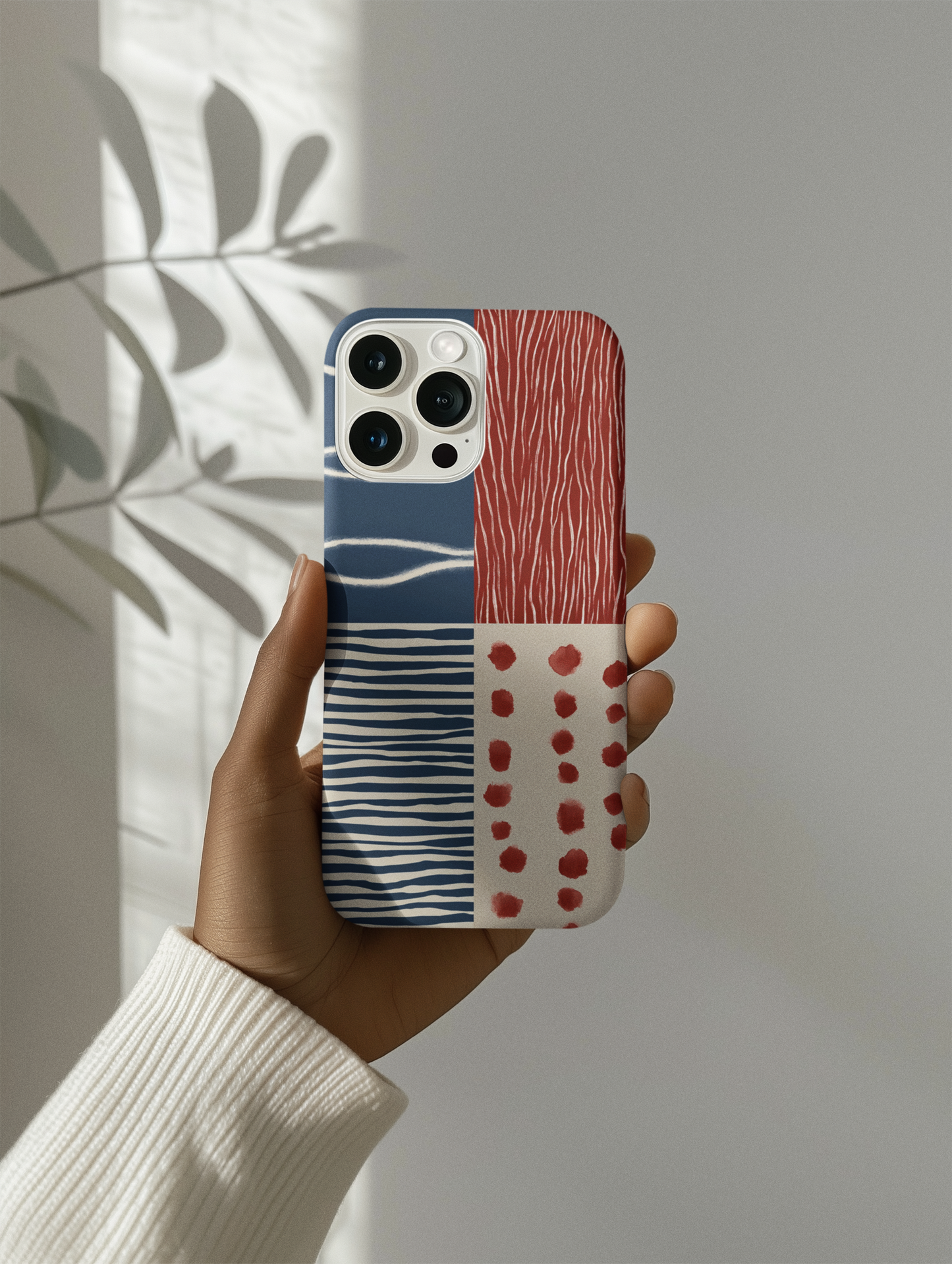 Abstract Geometric Phone Case | Red, Blue & White Pattern Cover for iPhone, Galaxy, Pixel